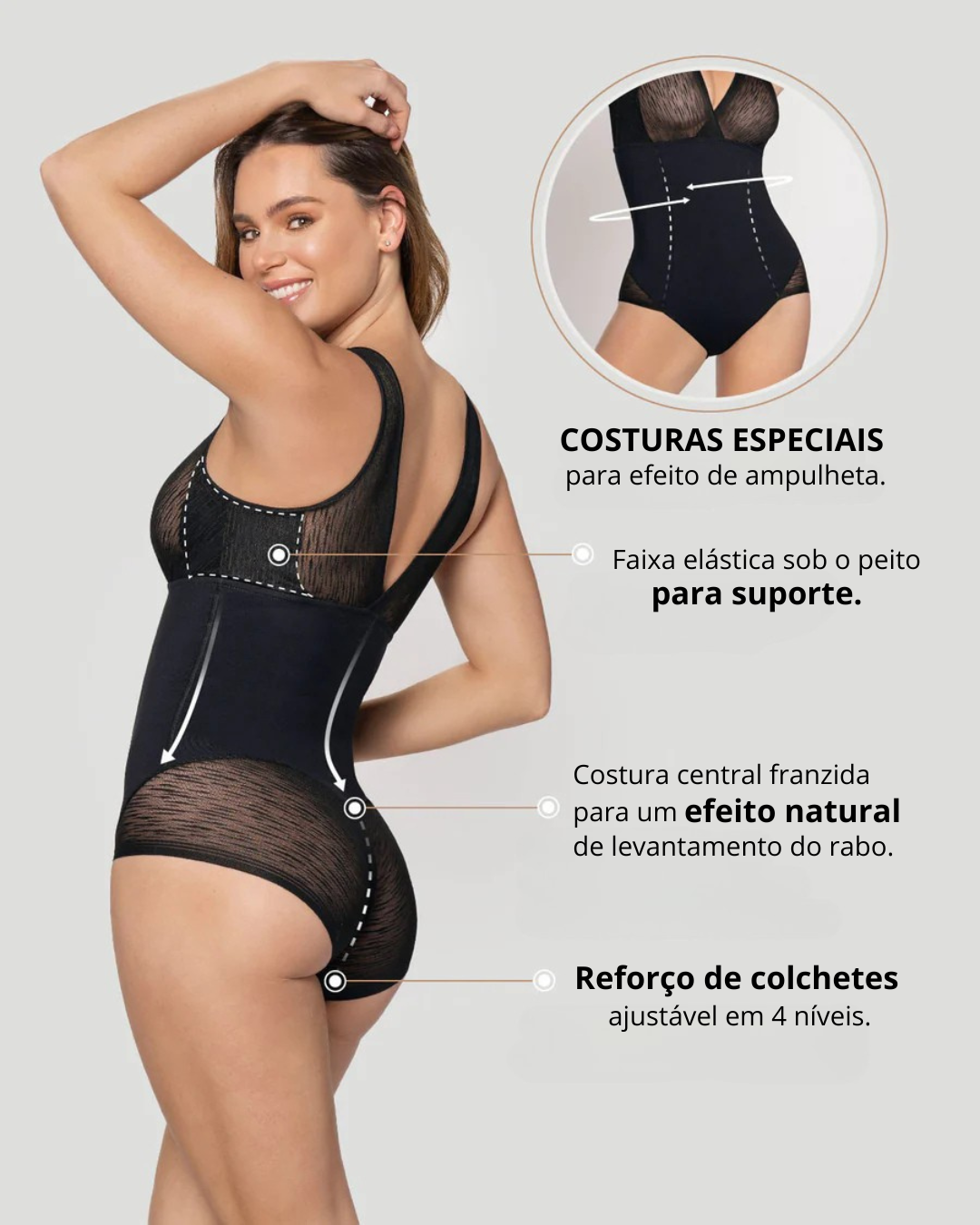 Body Modelador com Pormenor de Riscas Transparentes (OFERTA 2X1)