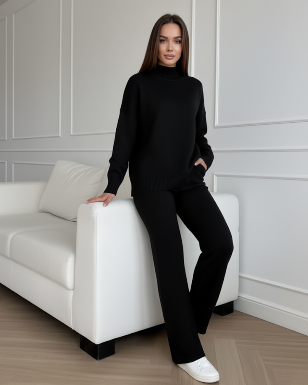 Conjunto desportivo feminino de manga comprida e gola alta