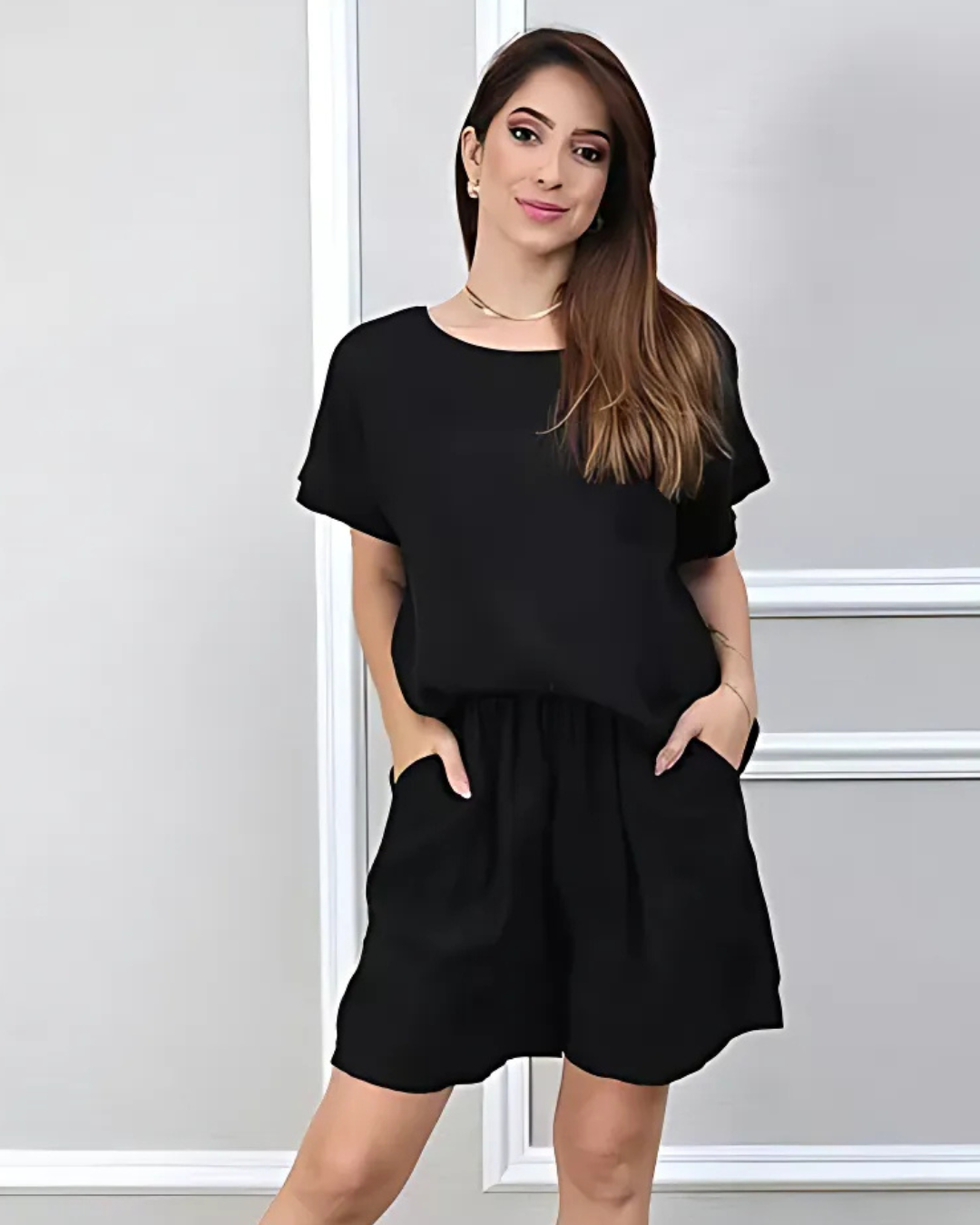 Conjunto de Camisa e Calções de Linho com Estampado de Pássaros