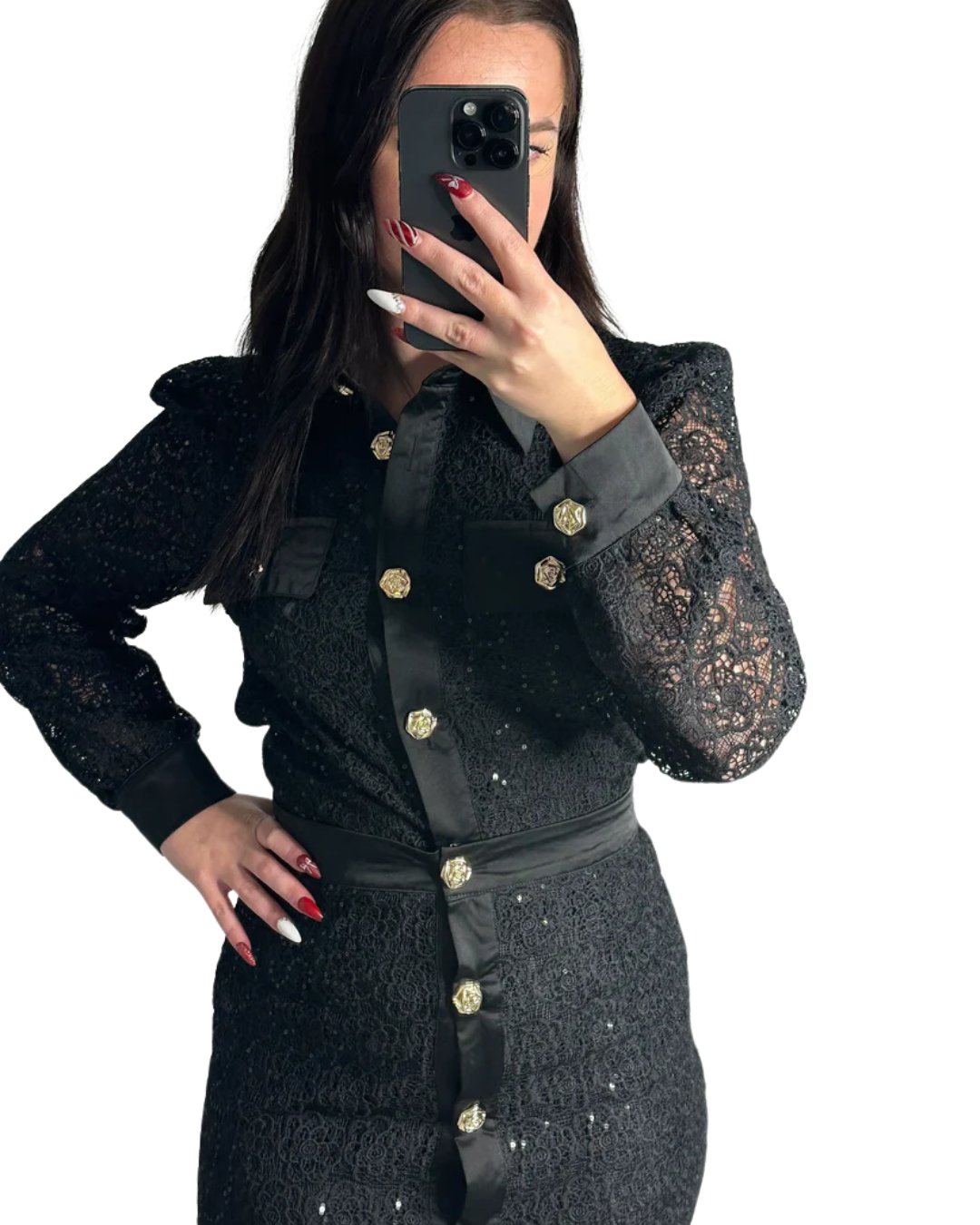 Fato de Mulher na Moda com Lantejoulas, Renda e Lapela Elegante