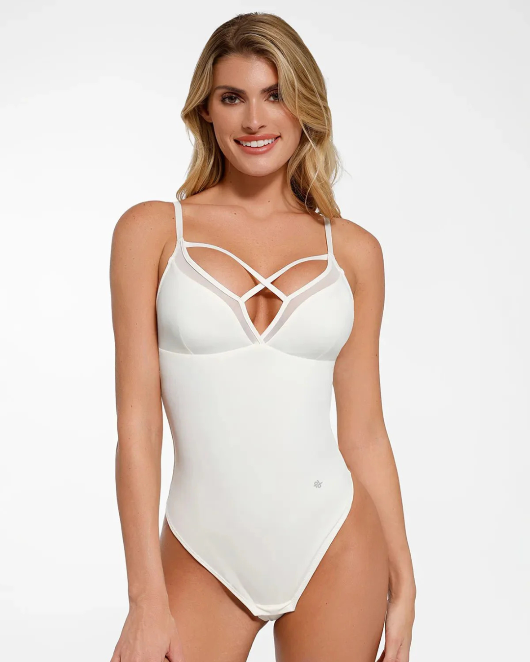 Body Modelador Sem Mangas em Malha Transparente para Controlo da Barriga