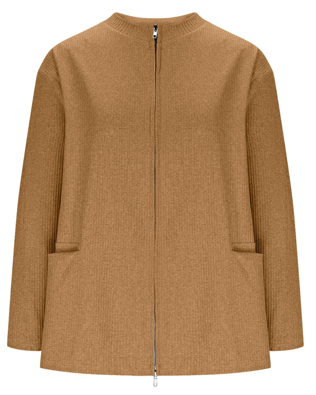 Casaco de malha com fecho e gola redonda