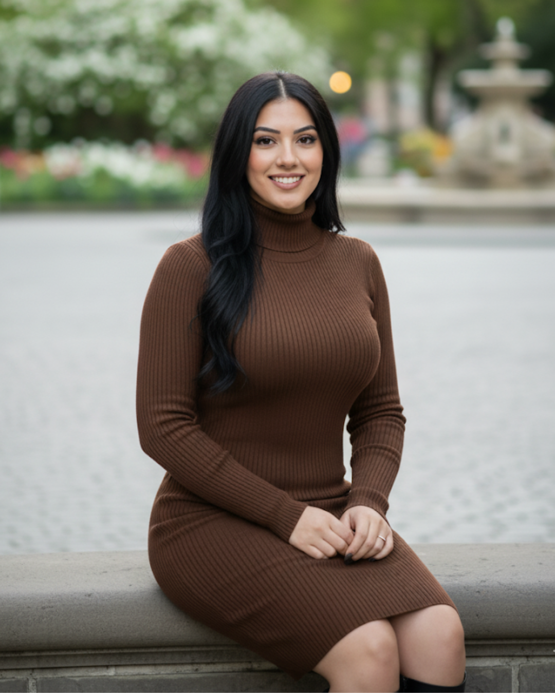 Vestido curto feminino de algodão com gola alta