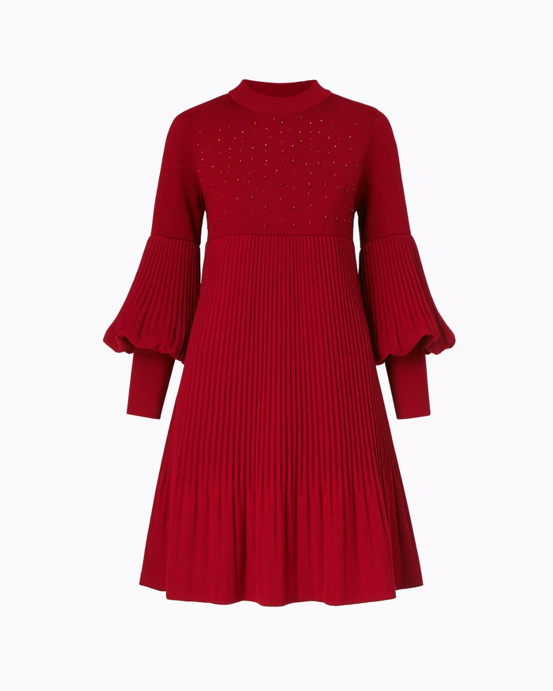 Vestido com mangas farol e gola alta para mulher