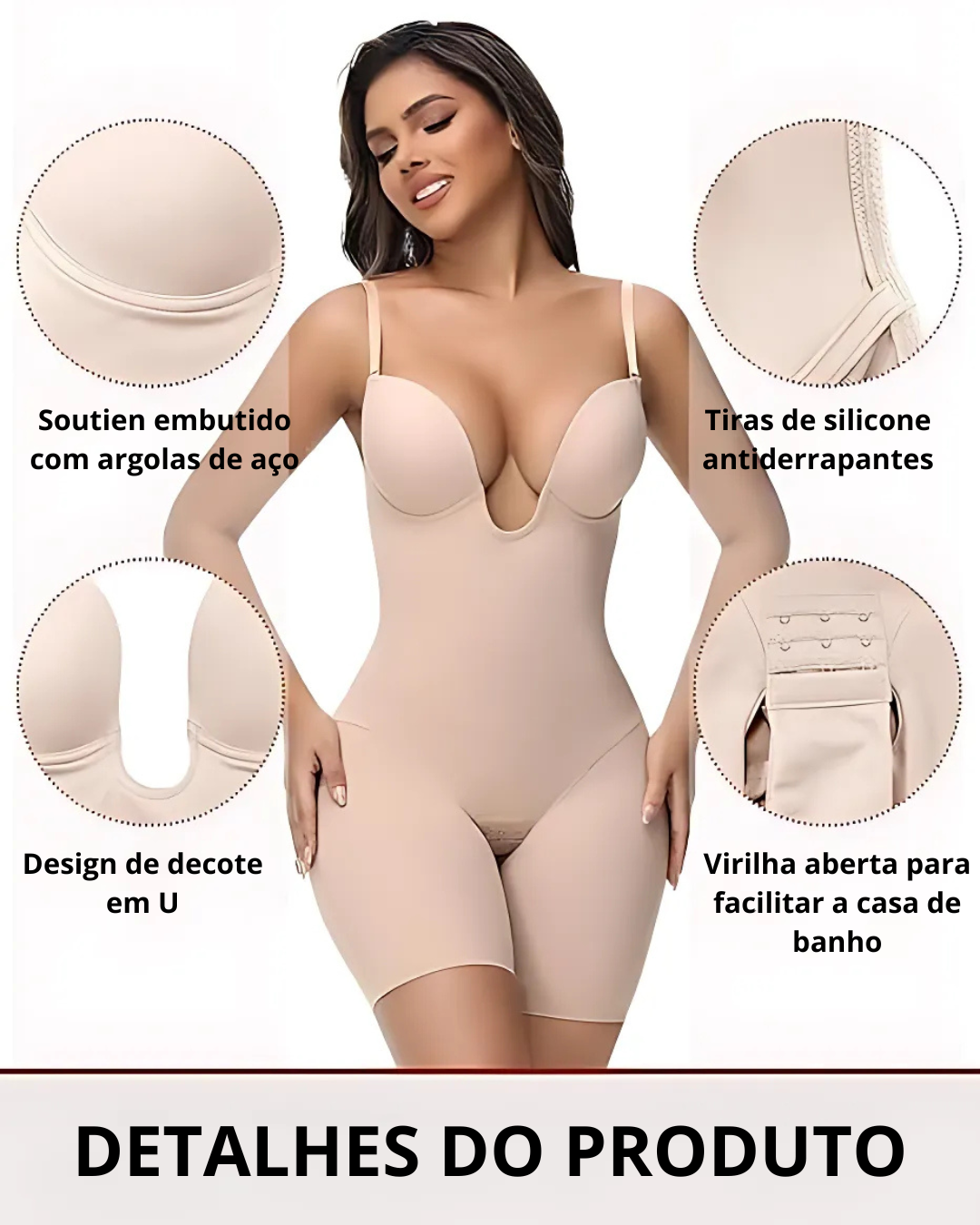 Modelador de Corpo Inteiro Invisível com Decote em U