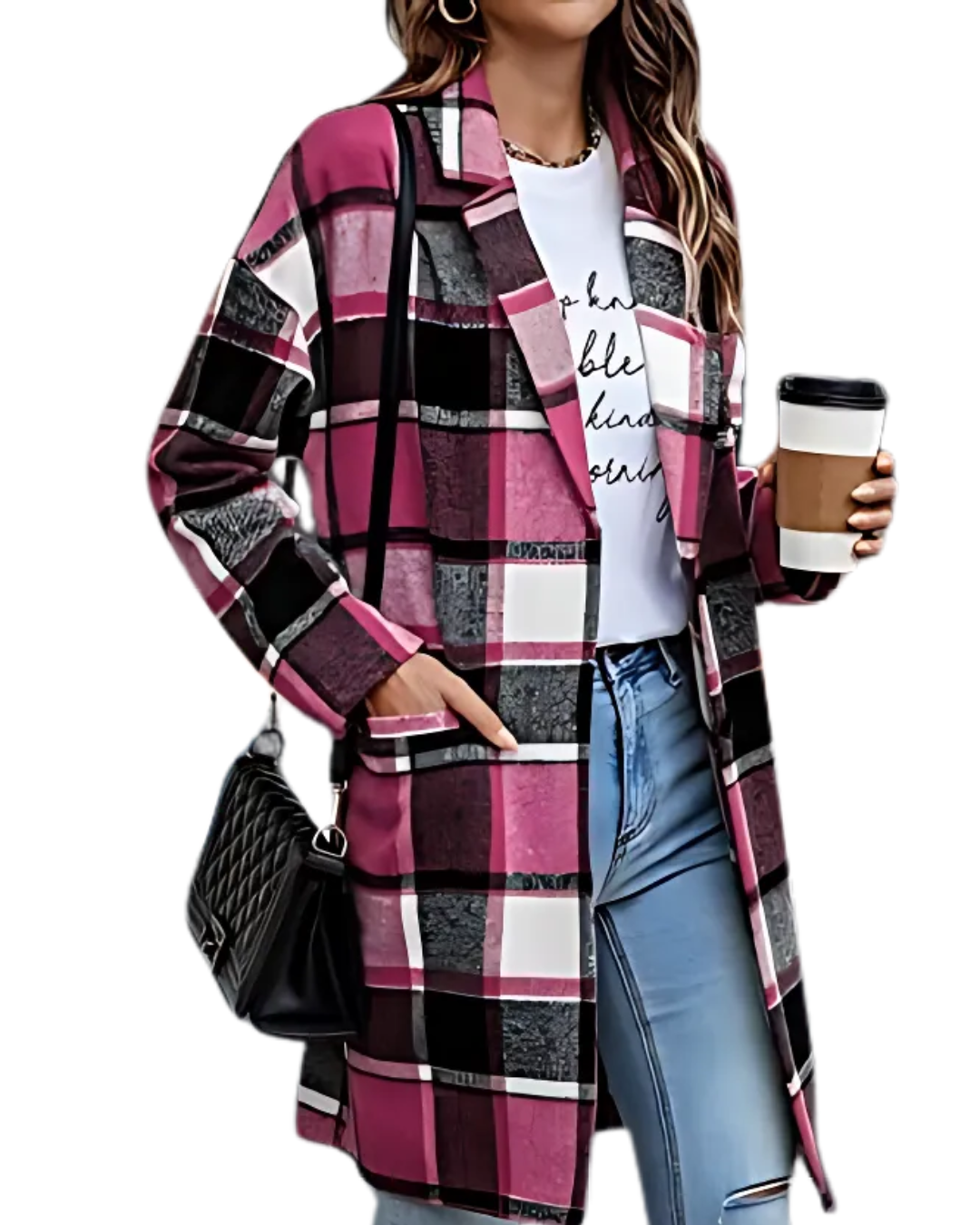 Casaco clássico estilo xadrez para mulher