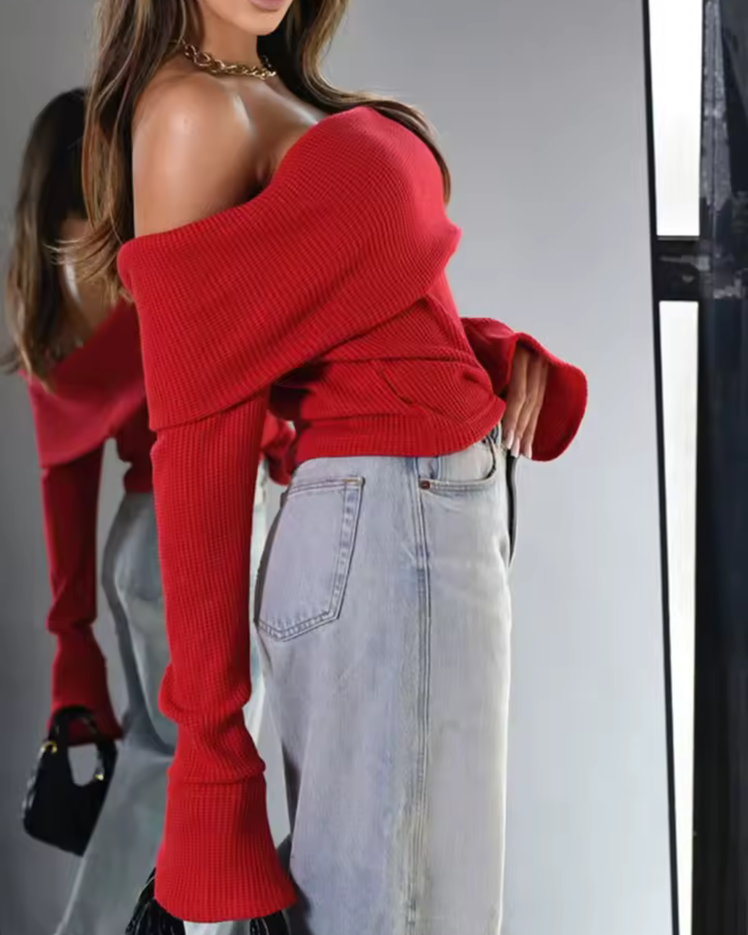 Camisola de Manga Comprida com Ombros Descobertos