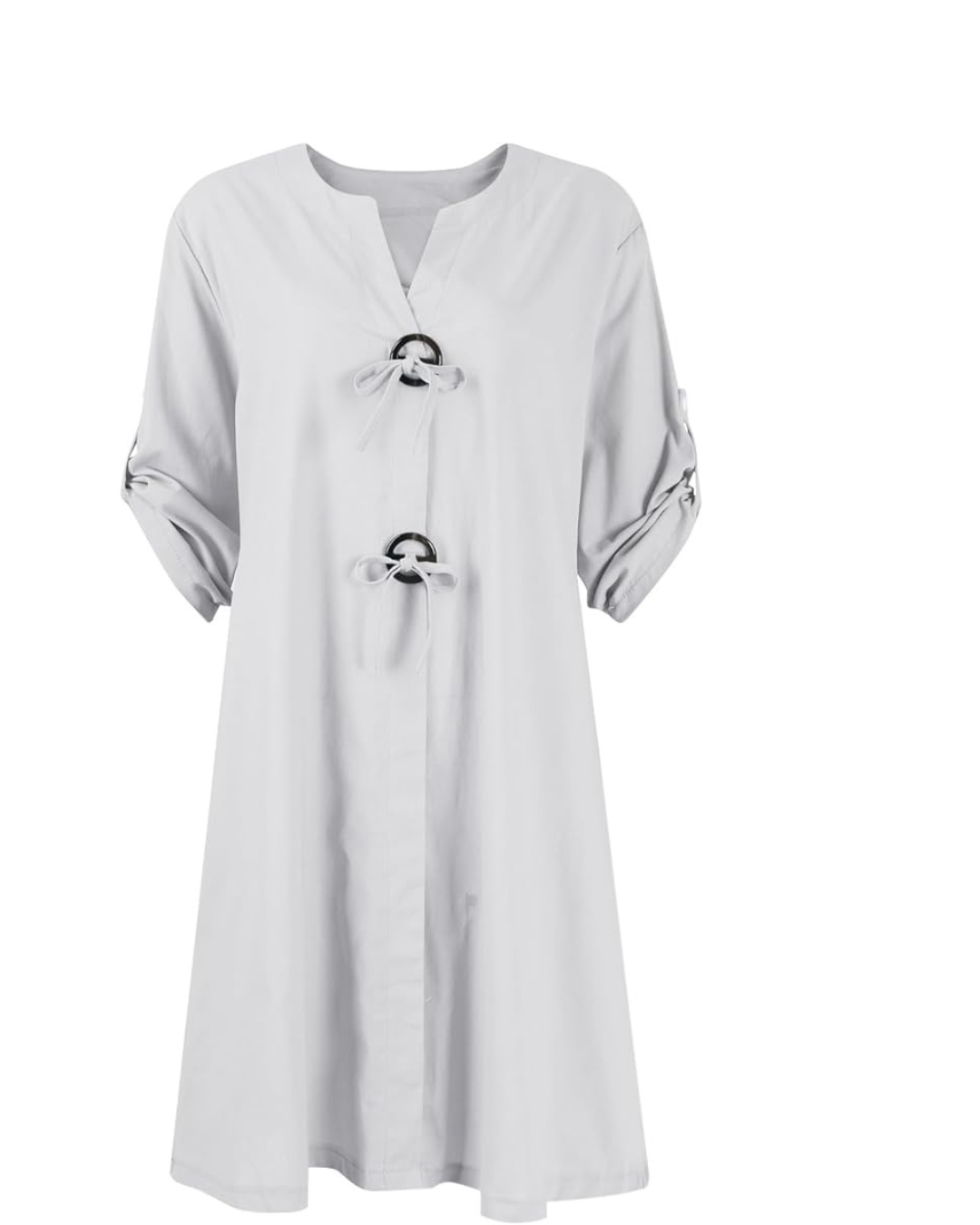 Vestido de linho com mangas compridas e botões elegantes