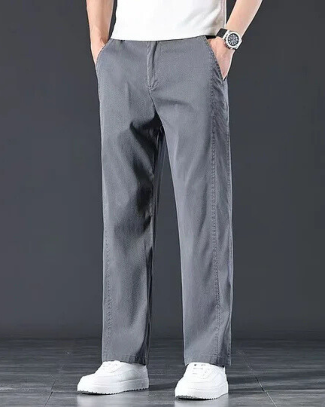 Calças Rectas Casuais com Bolsos para Homem