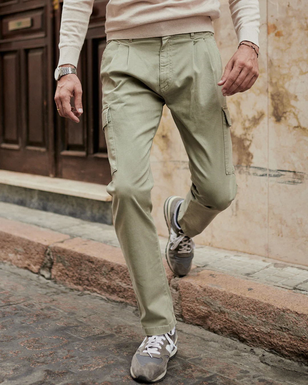 Calças Cargo de Linho de Algodão para Homem