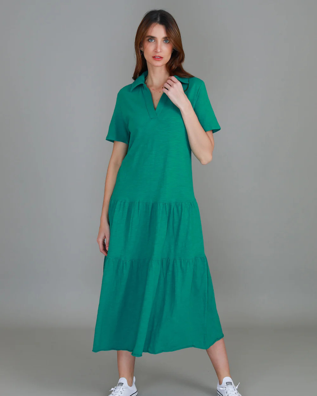 Vestido Comprido com Gola de Camisa e Estilo Solto