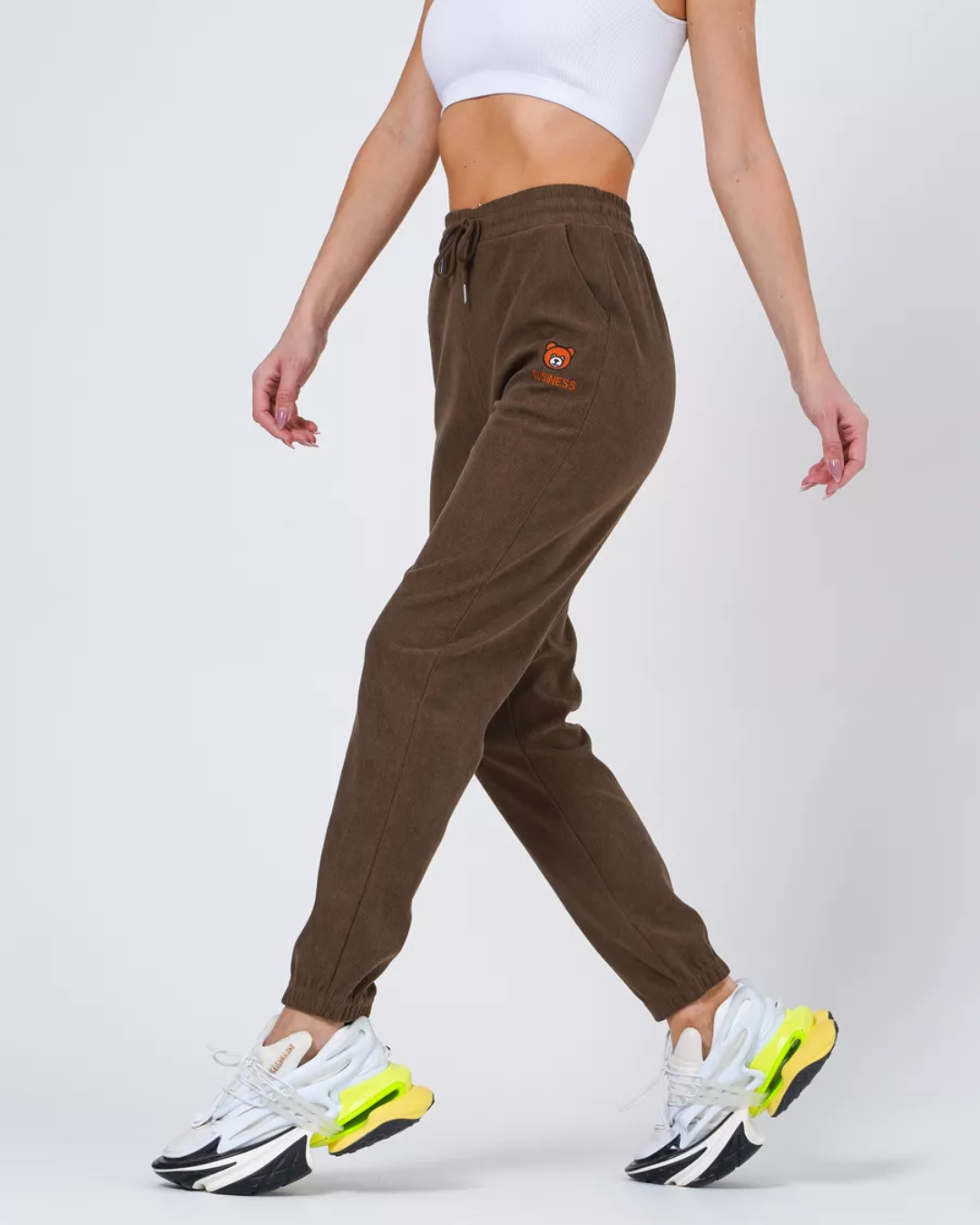 Calças Jogger de Bombazina com Cintura Elástica e Forro Polar para Mulher