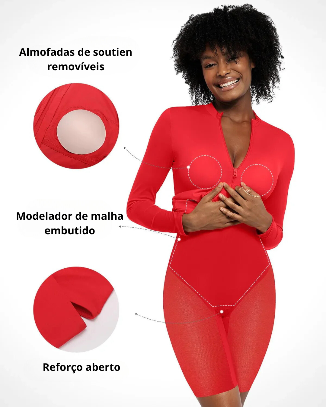Vestido de Gola Alta e Manga Comprida com Faixas Térmicas e Fecho à Frente