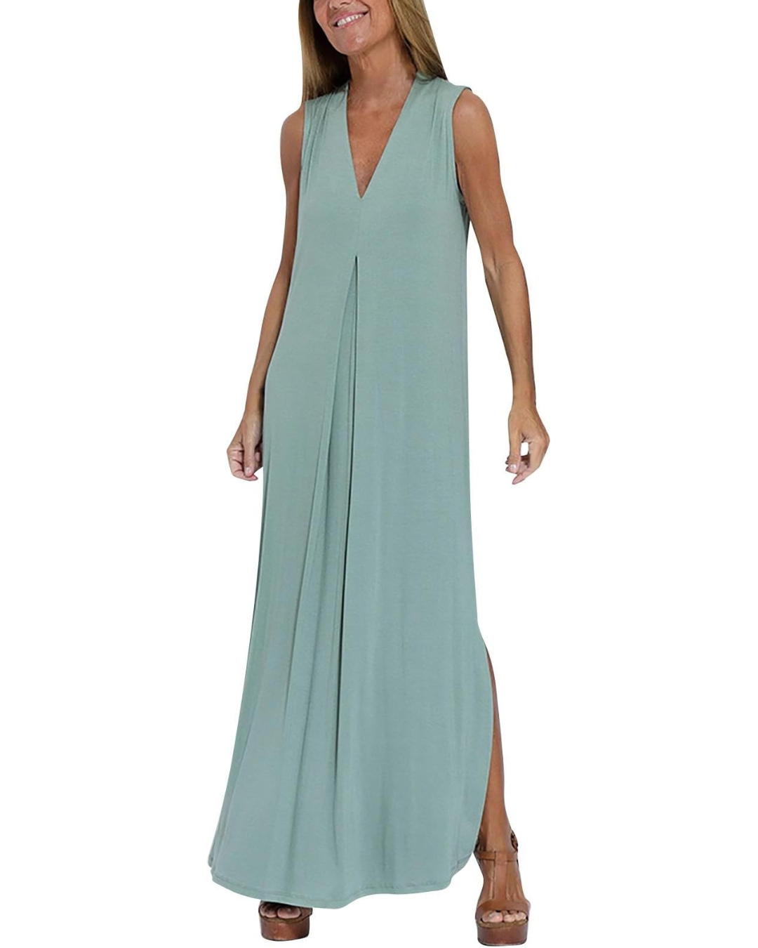 Vestido comprido elegante sem mangas para mulher