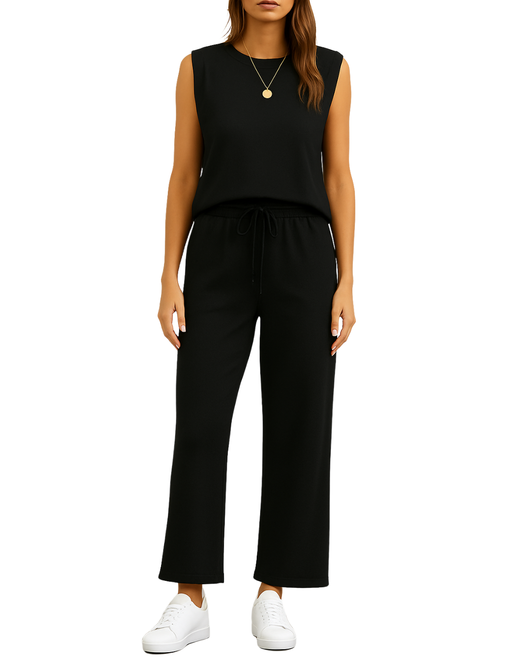 Conjunto feminino de duas peças com top largo de manga curta e calças Colgadas