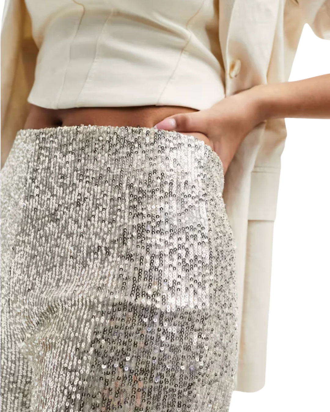 Calças com lantejoulas de cintura alta