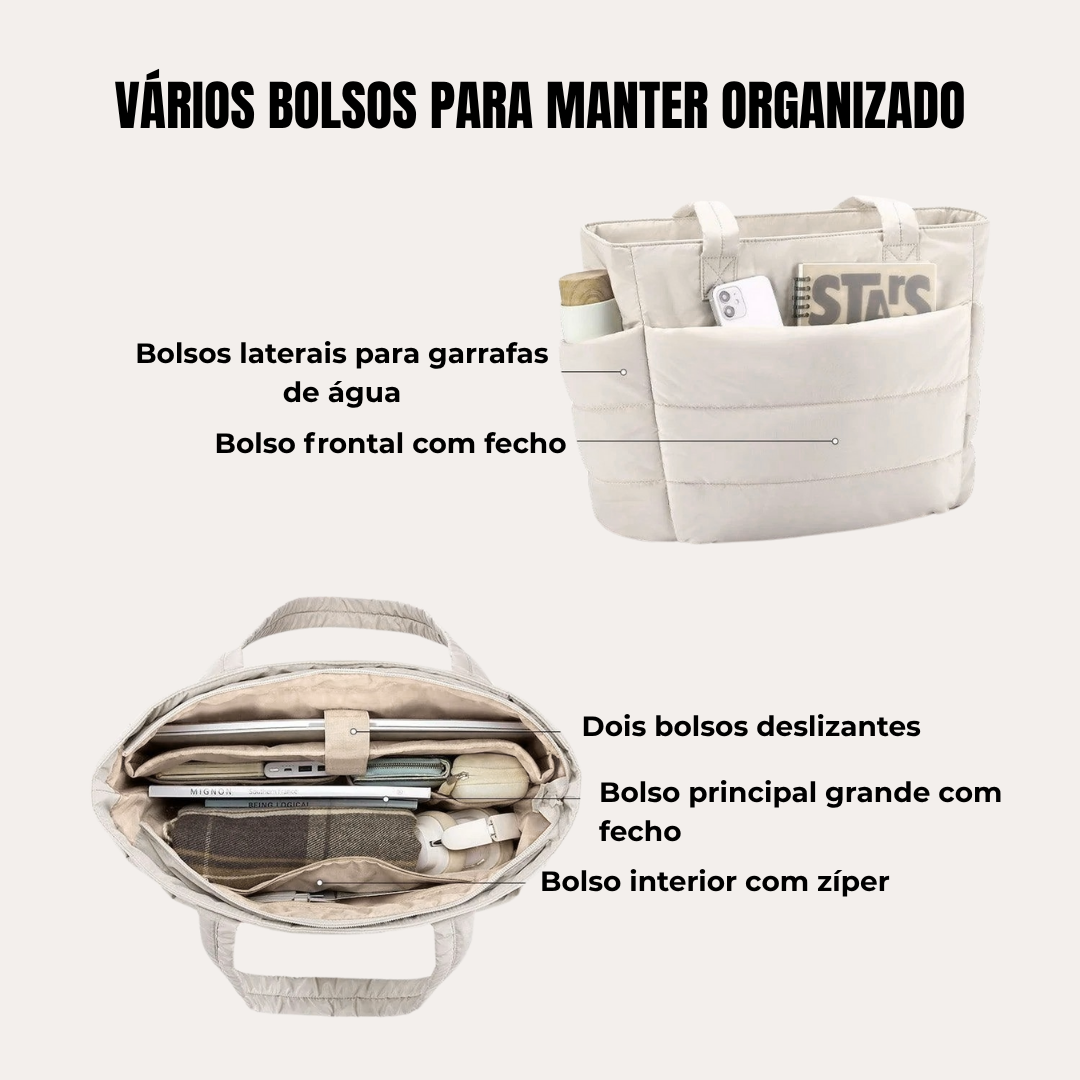Bolsa Grande acolchoada com pegas longas e design minimalista