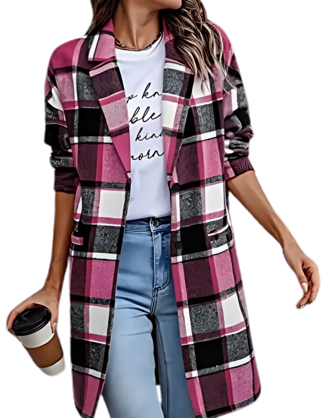 Casaco clássico estilo xadrez para mulher