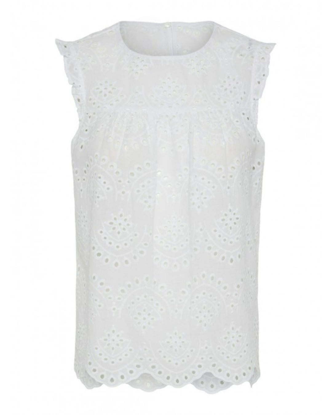 Blusa Bordada com Design Aberto e Pormenor de Folhos para Mulher