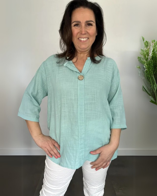 Camisa de Linho Texturizado com Mangas Ajustáveis Estilo Casual e Fresco