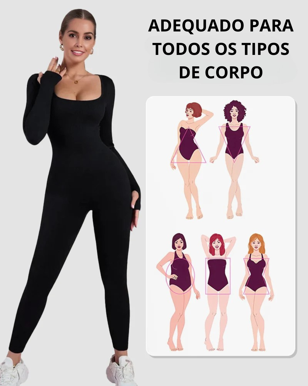 Macacão de Corpo Inteiro Sem Costuras com Manga Comprida para Mulher