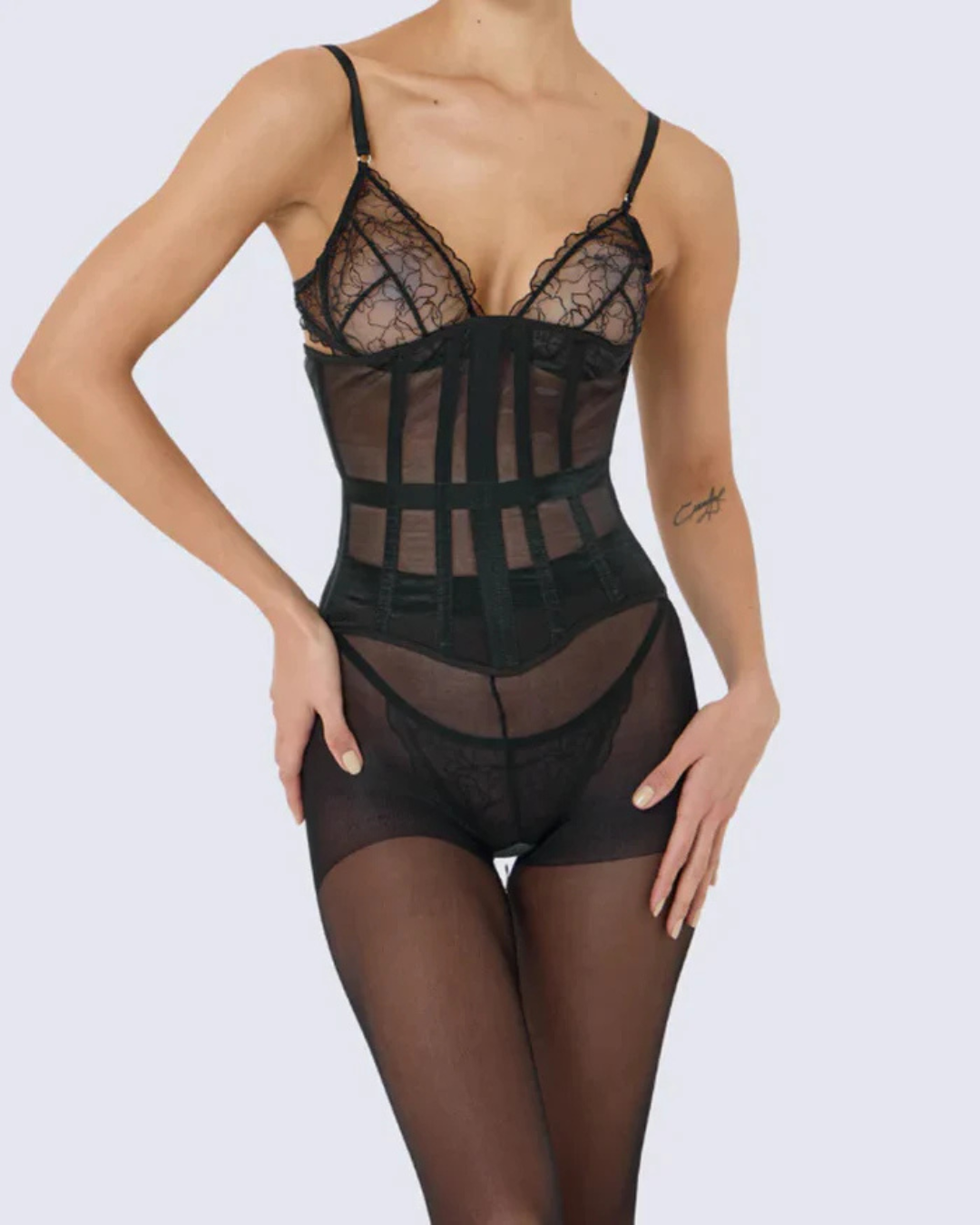 Corset de Malha Transparente com Armação Estruturada e Ajuste Modelador