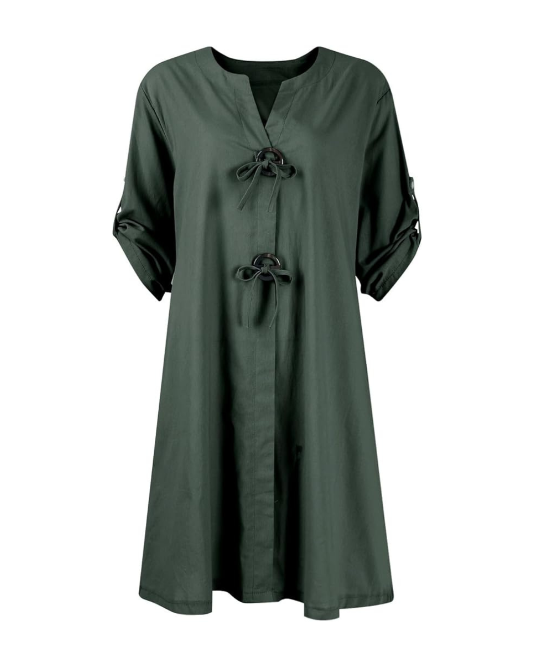 Vestido de linho com mangas compridas e botões elegantes