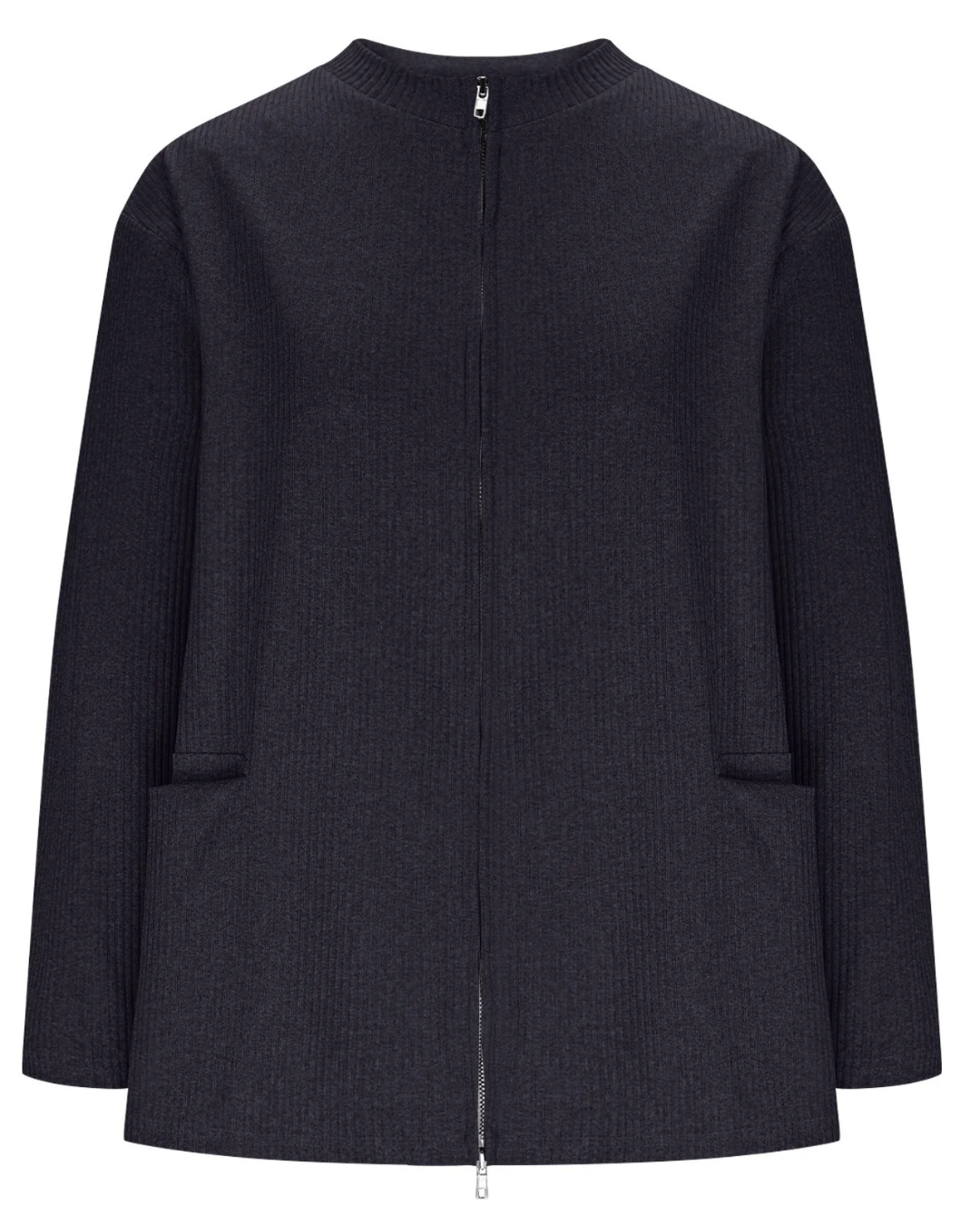 Casaco de malha com fecho e gola redonda