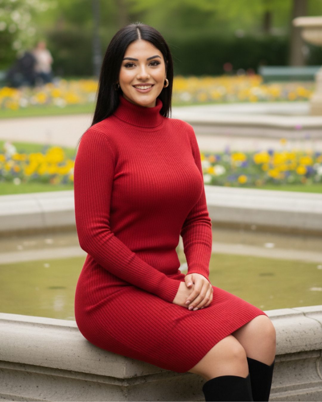 Vestido curto feminino de algodão com gola alta