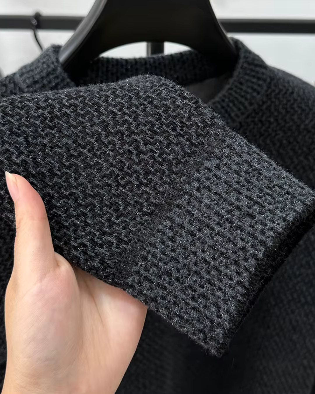 Jersey de Malha Texturizada para Homem com Gola Redonda para o Inverno