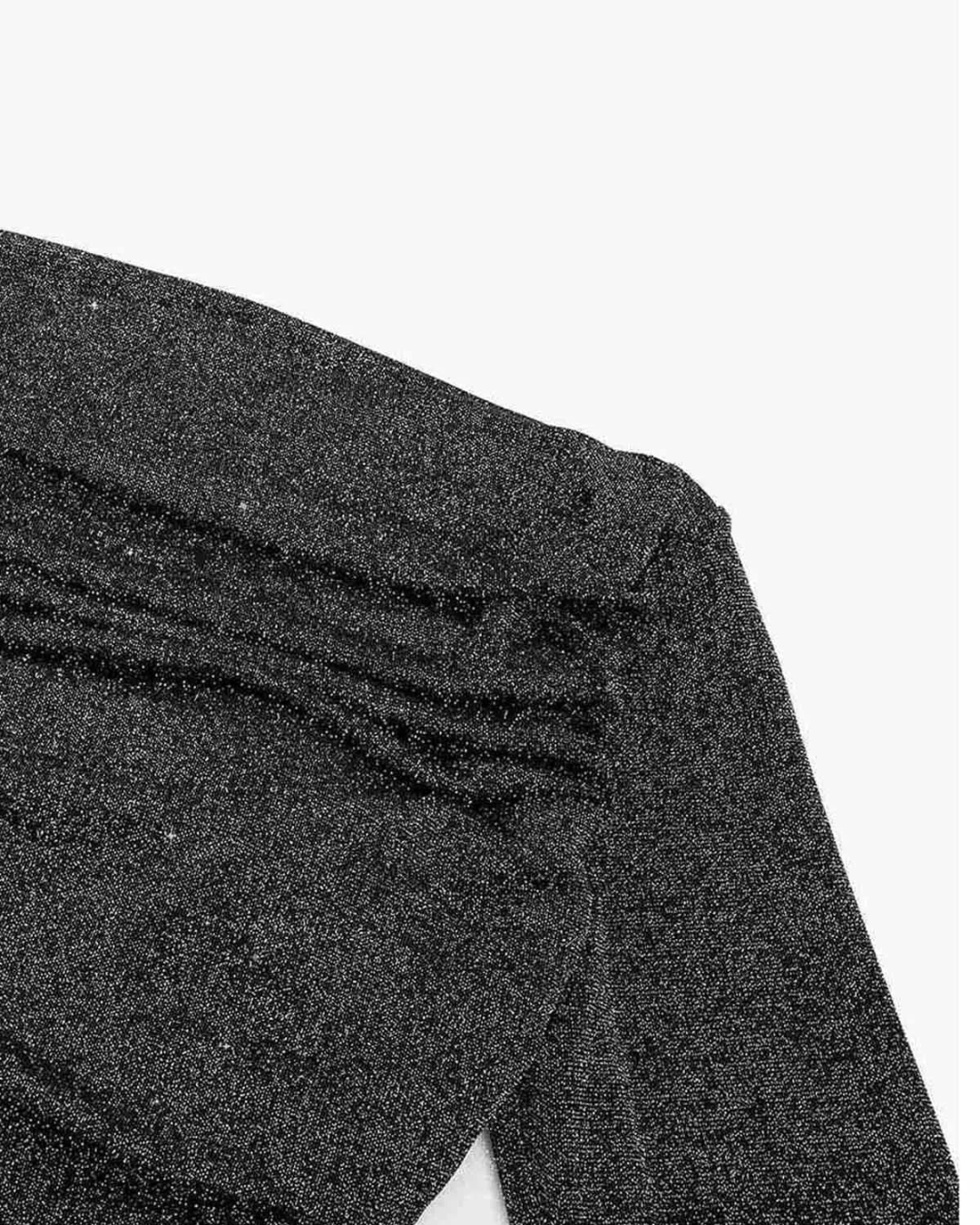 Body Modelador de Manga Longa com Tecido Metalizado Brilhante