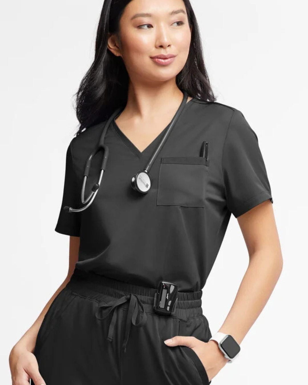 Conjunto de Farda Médica para Mulher com Bolsos Multifuncionais e Tecido Respirável