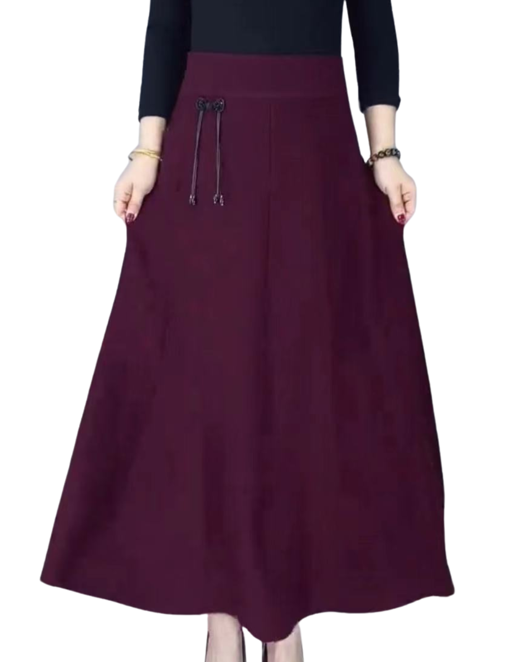Saia Comprida Larga para Mulher com Bainha de 8 Pregas