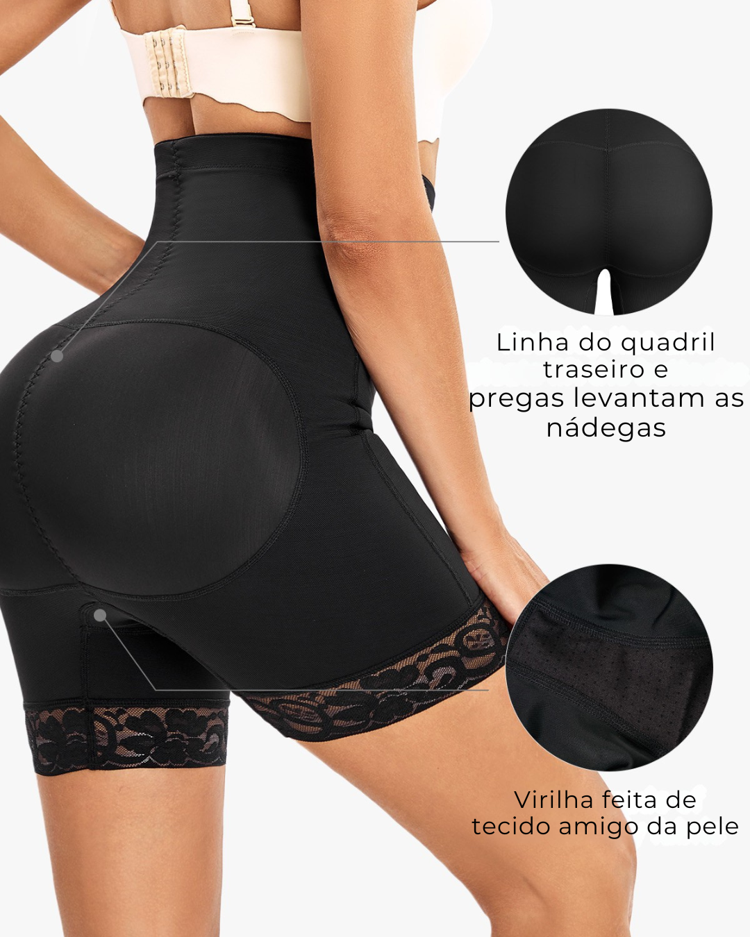 Short Modeladora de Cintura Alta com Efeito Push-Up e Controlo (2X1 OFERTA)