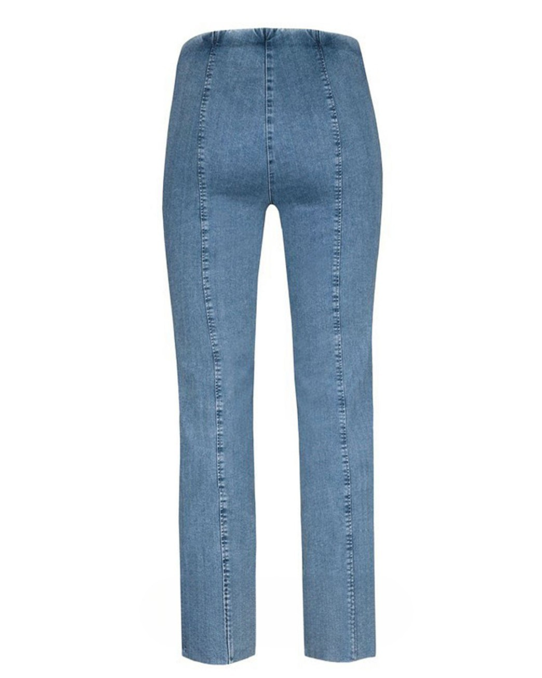 Calças de Cintura Subida em Ganga Elástica com Efeito de Ganga e Corte em Forma de Legging