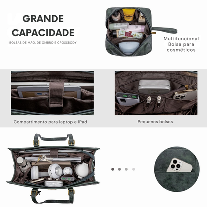 Bolsa feminina vintage de couro para laptop