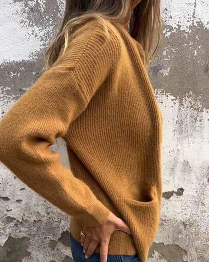 Casaco Curto de Malha Grossa para Mulher com Fecho de Correr e Corte Descontraído