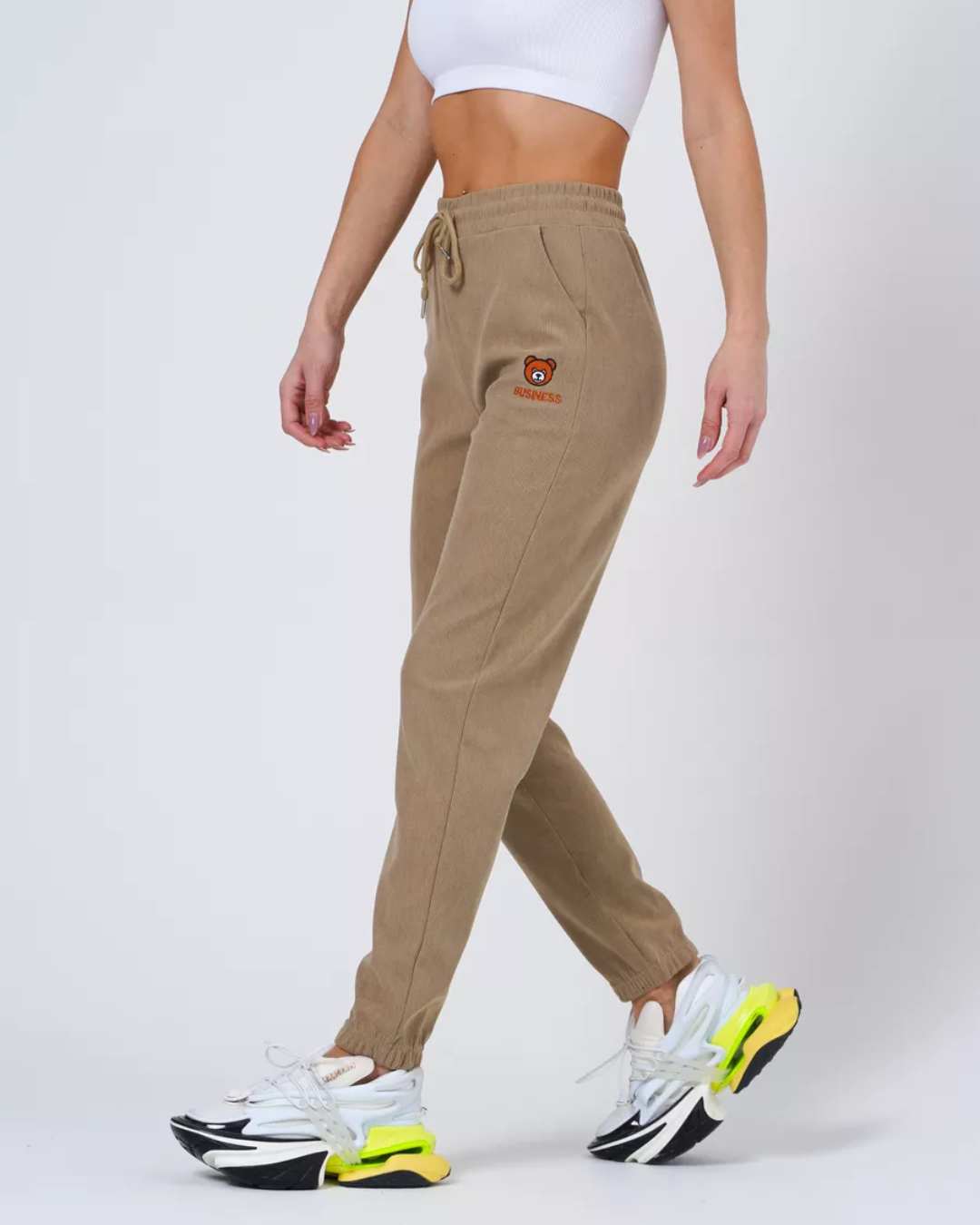 Calças Jogger de Bombazina com Cintura Elástica e Forro Polar para Mulher