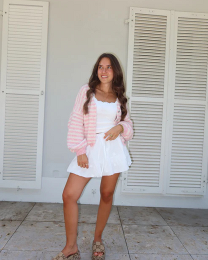 Casaco de malha às riscas com botões para mulher