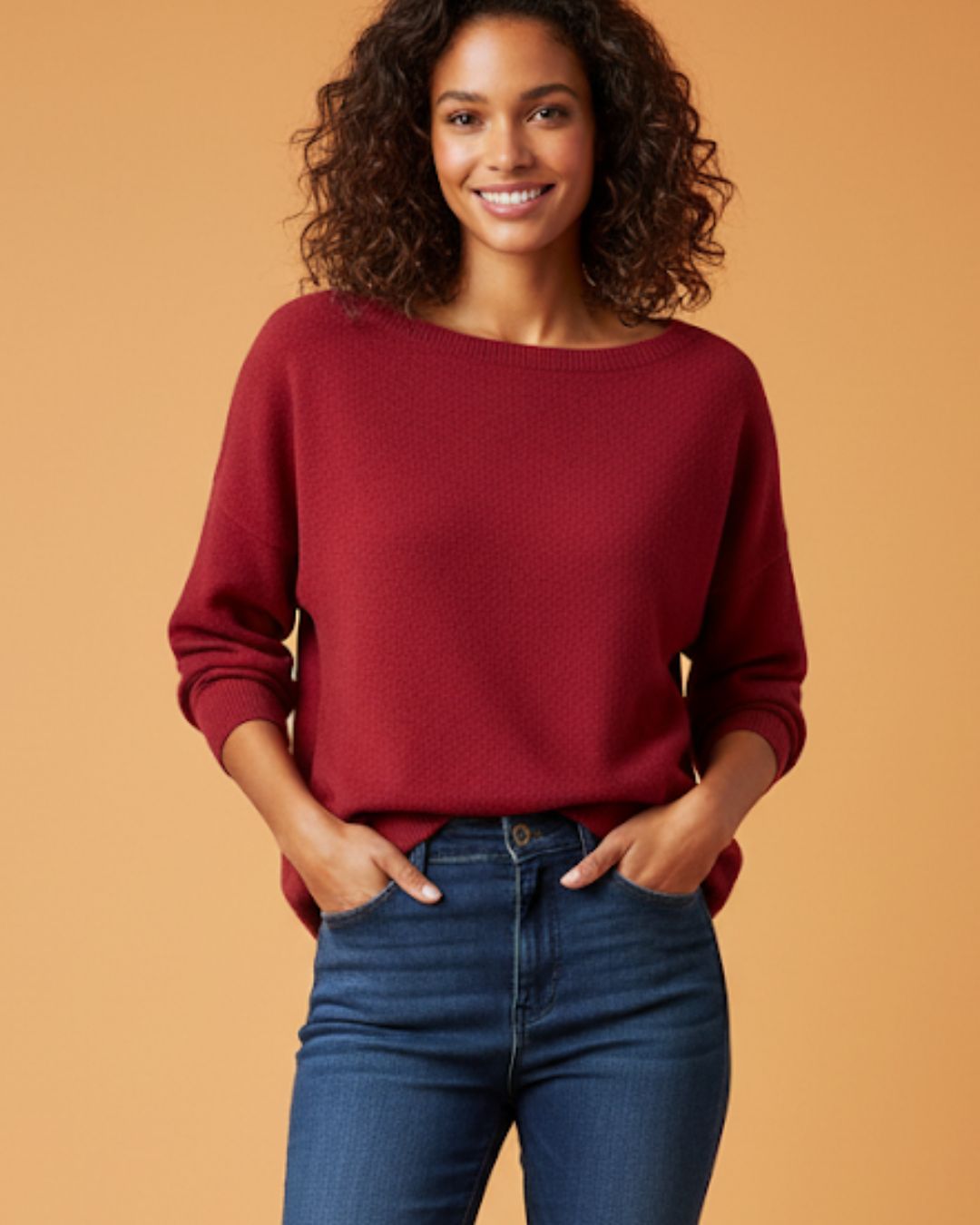 Camisola de gola redonda larga para mulher