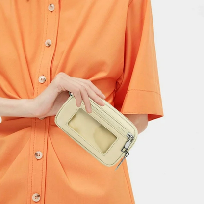 Mini carteira de nylon com janela de identificação e fecho de correr