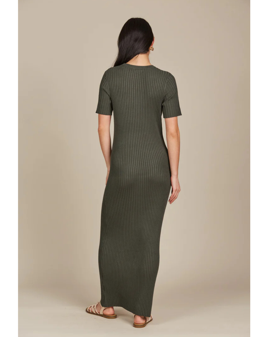 Vestido Comprido de Manga Curta com Canelado para Mulher