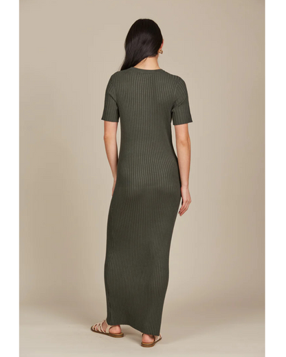 Vestido Comprido de Manga Curta com Canelado para Mulher