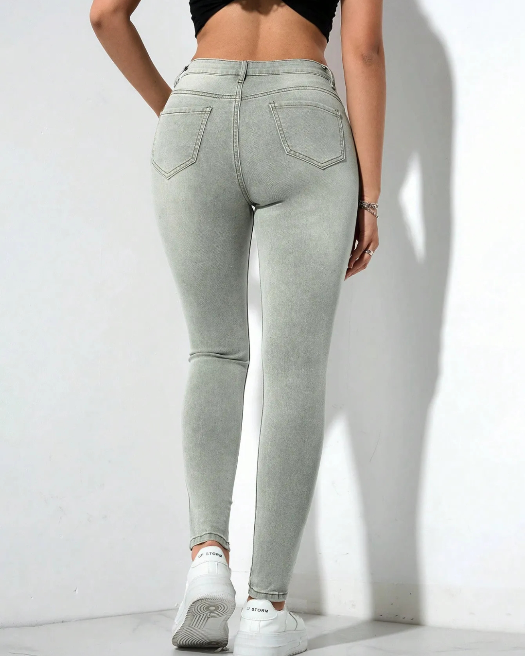 Calças de ganga clássicas de cintura alta para mulher