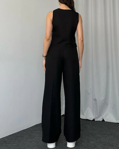 Conjunto de duas peças de colete e calças com cintura ajustável