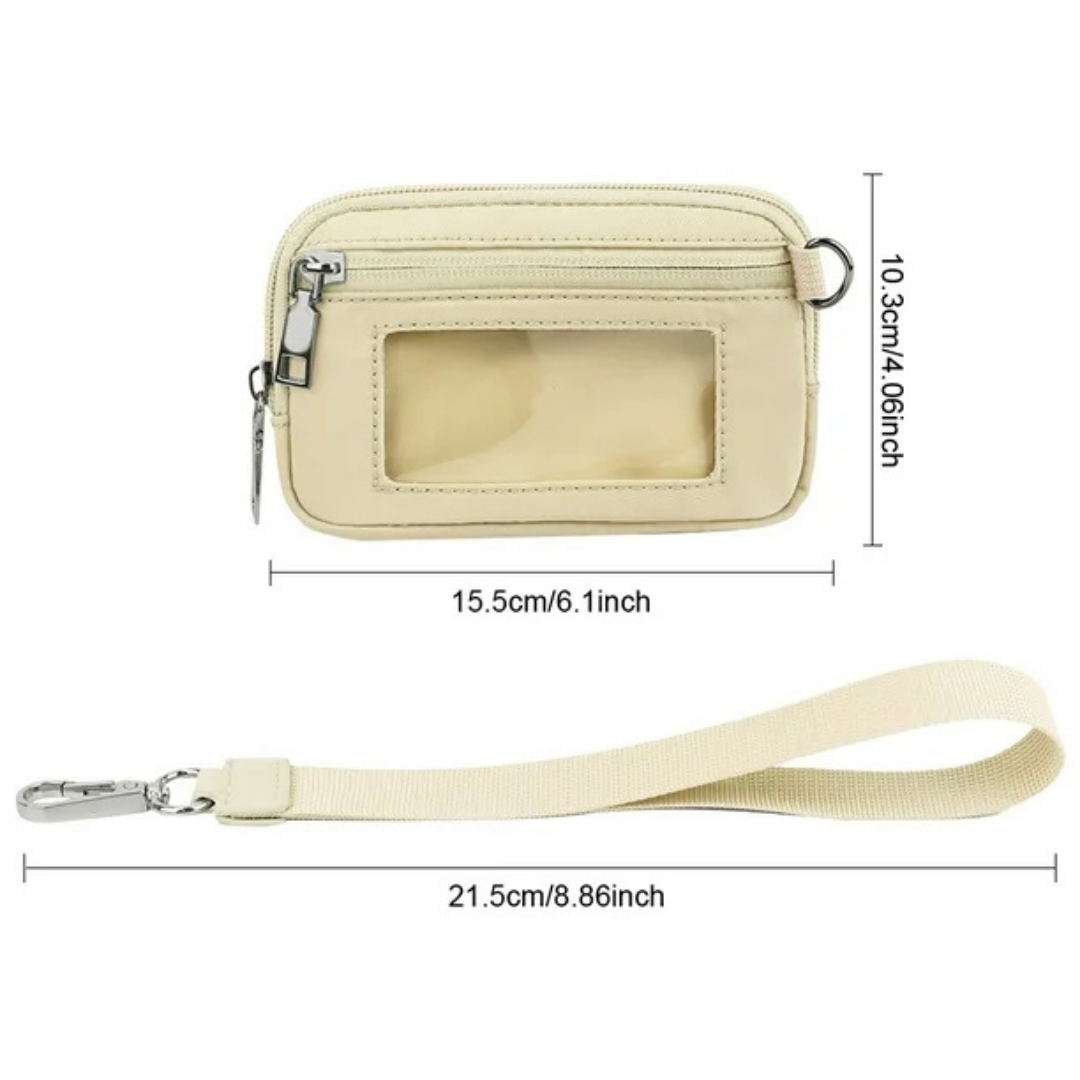 Mini carteira de nylon com janela de identificação e fecho de correr