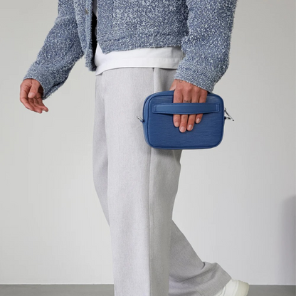 Bolsa de ombro em couro sintético com bolso frontal para homem