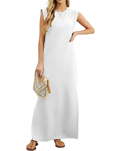 Vestido comprido e solto com bolsos laterais