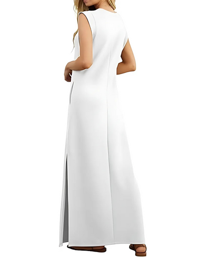 Vestido comprido e solto com bolsos laterais