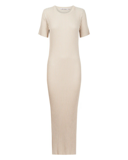 Vestido Comprido de Manga Curta com Canelado para Mulher